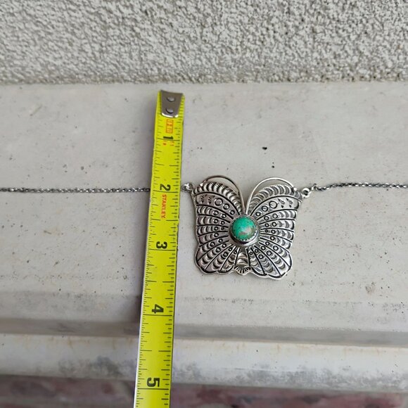 Handmade Southwest Sterling Silver Butterfly Pendant Necklace w/Turquoise - Picture 4 of 10